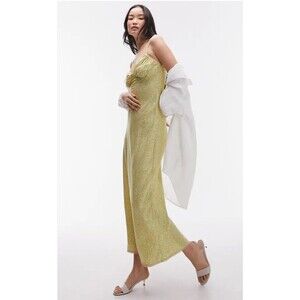 Topshop Womens Midi Slip Jacquard Dress Floral Print‎ Green Size US 2 Sleeveless